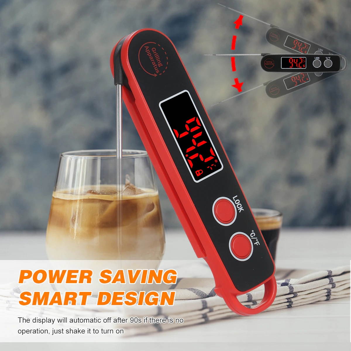Digital Food Temperature Meter 1.9-inchInstant Read Meat Soup Beverage Food Thermometer Folding Probe Cooking Thermometer