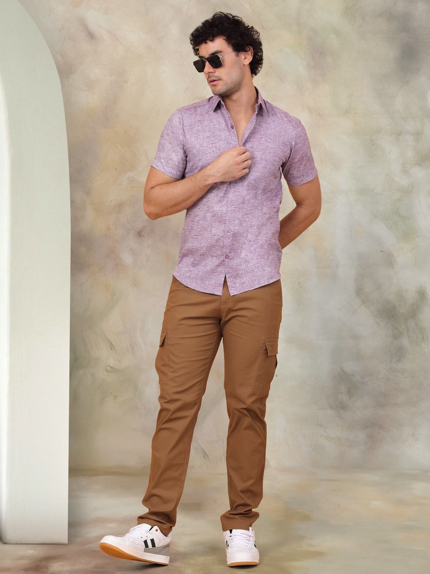 Indian Needle Purple Ragular Fit Texture Shirt