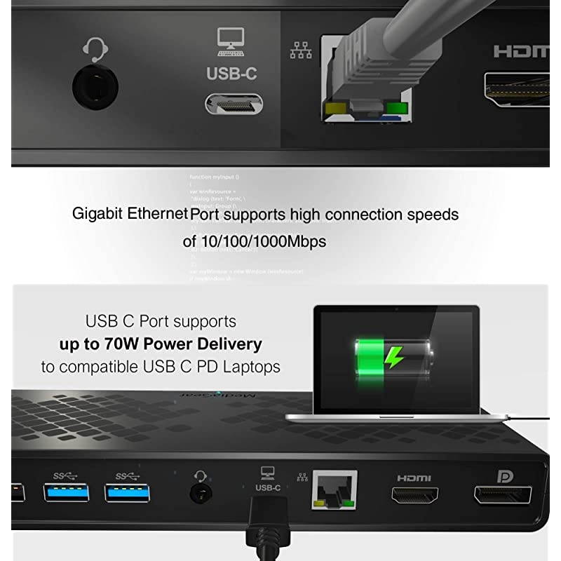 Dual Display USB C Docking Station w 70W Power Delivery Ports HDMI DisplayPort 6X USB Gigabit Ethernet AudioMic for Mac amp Windows OS