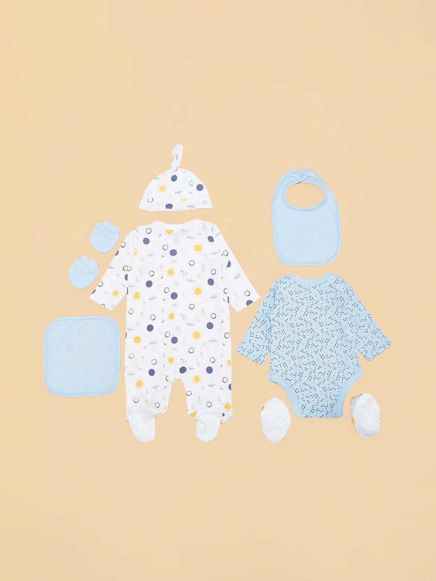 Pantaloons Baby Boys Blue & White Cotton Printed Full Sleeves Clothing Sets