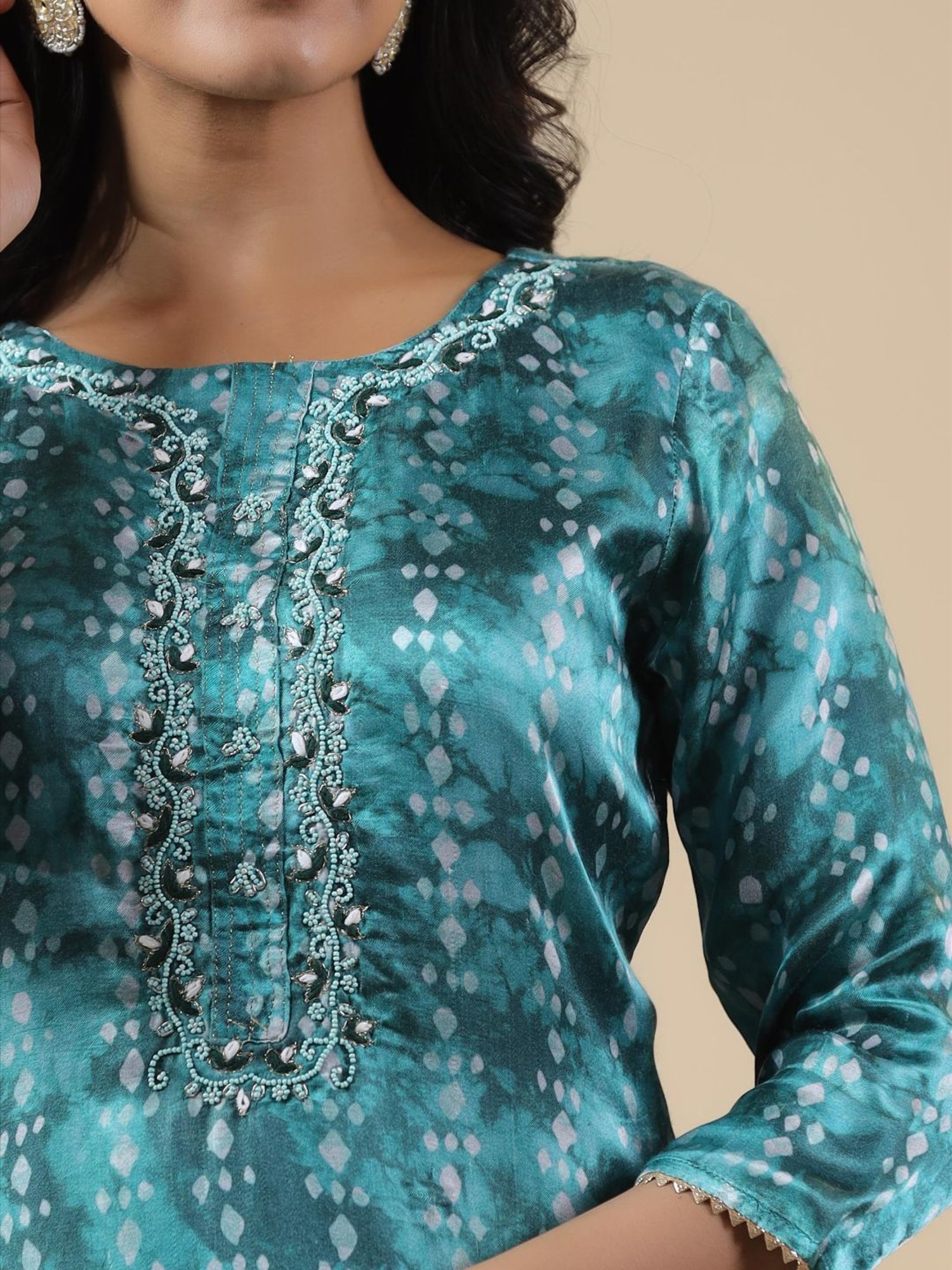 SCAKHI Teal Gaji Silk Printed Kurta