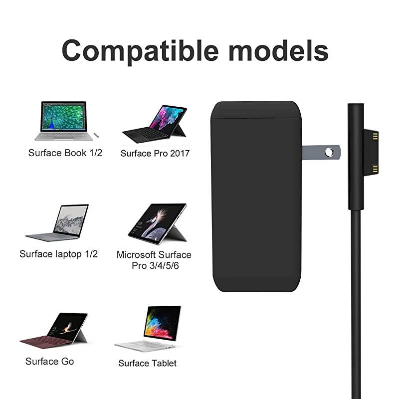 Microsoft Surface Pro Charger 65W Portable Mini Charger for Microsoft Surface Pro 3 4 5 6 2017 TabletSurface LaptopSurface BookSurface Go W 66ft Power Cord USB Charging Port
