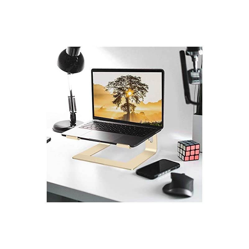 Laptop Stand, Aluminum Computer Riser, Ergonomic Laptops Elevator for Desk, Metal Holder Compatible with 10 to 15.6 Inches Notebook Computer, Rose Gold
