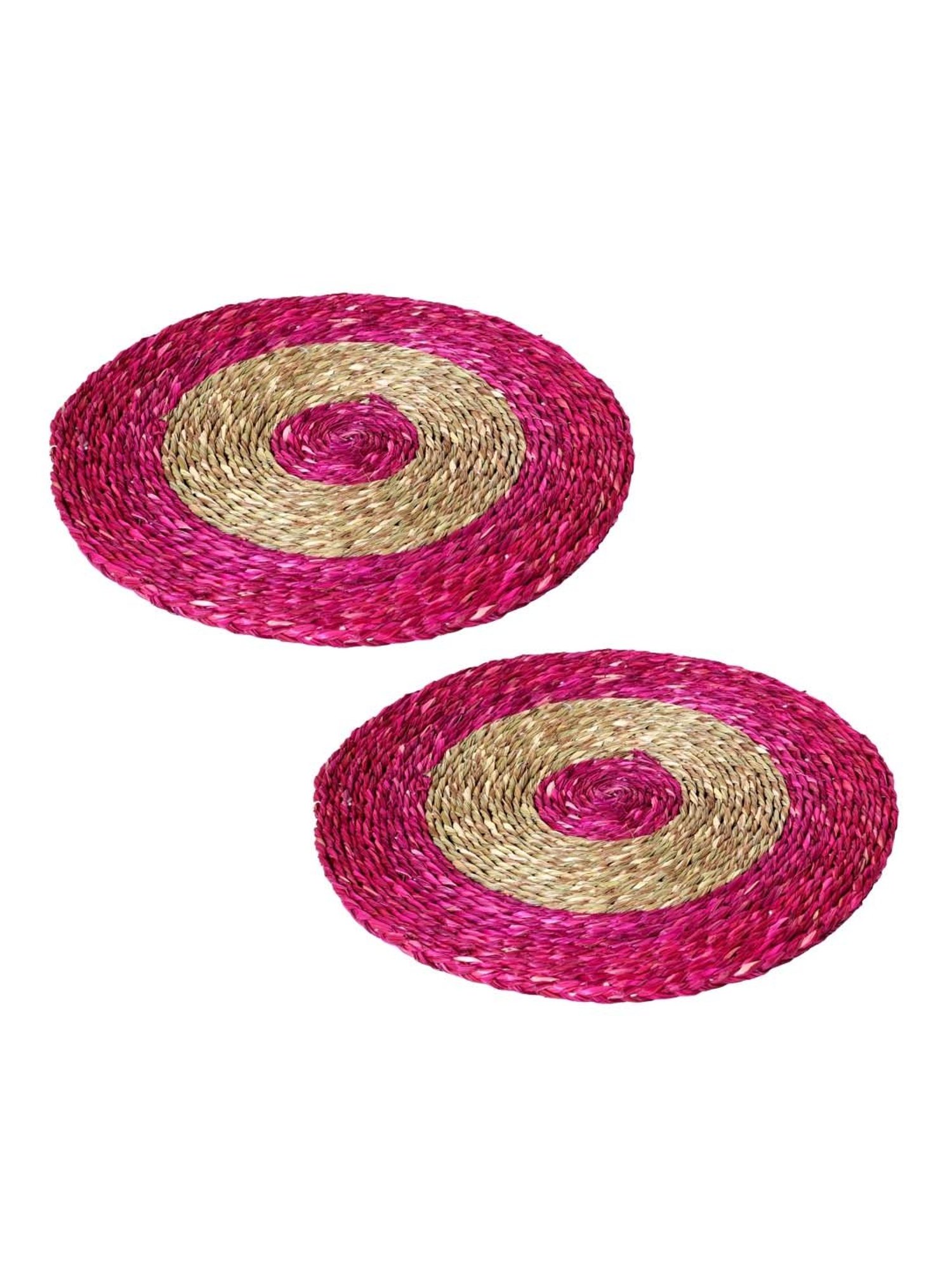 Unravel India Pink & Beige Sabai grass Coaster - Set of 2