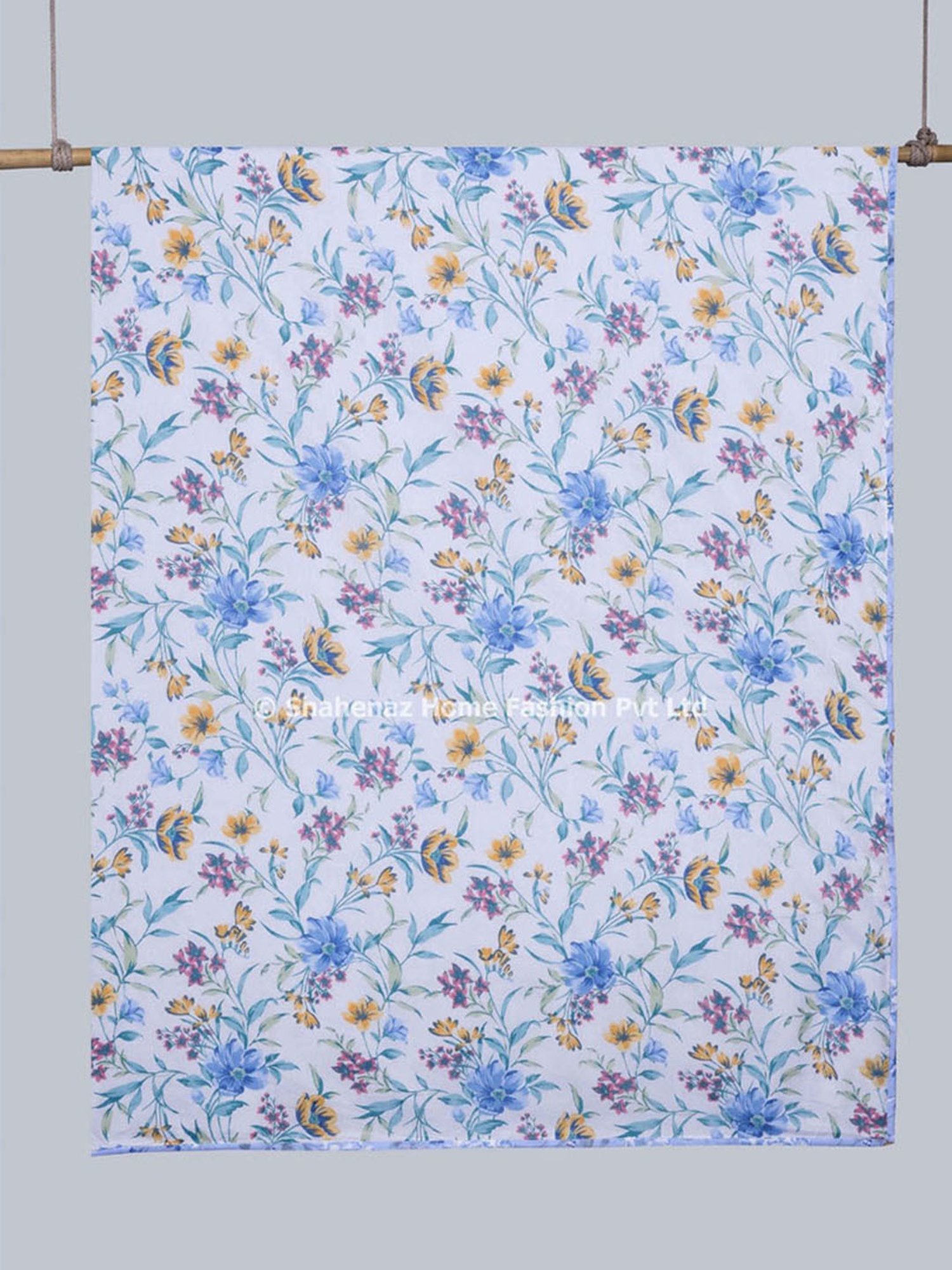 Shahenaz  Floral Blue Cotton Single Reversible Dohar