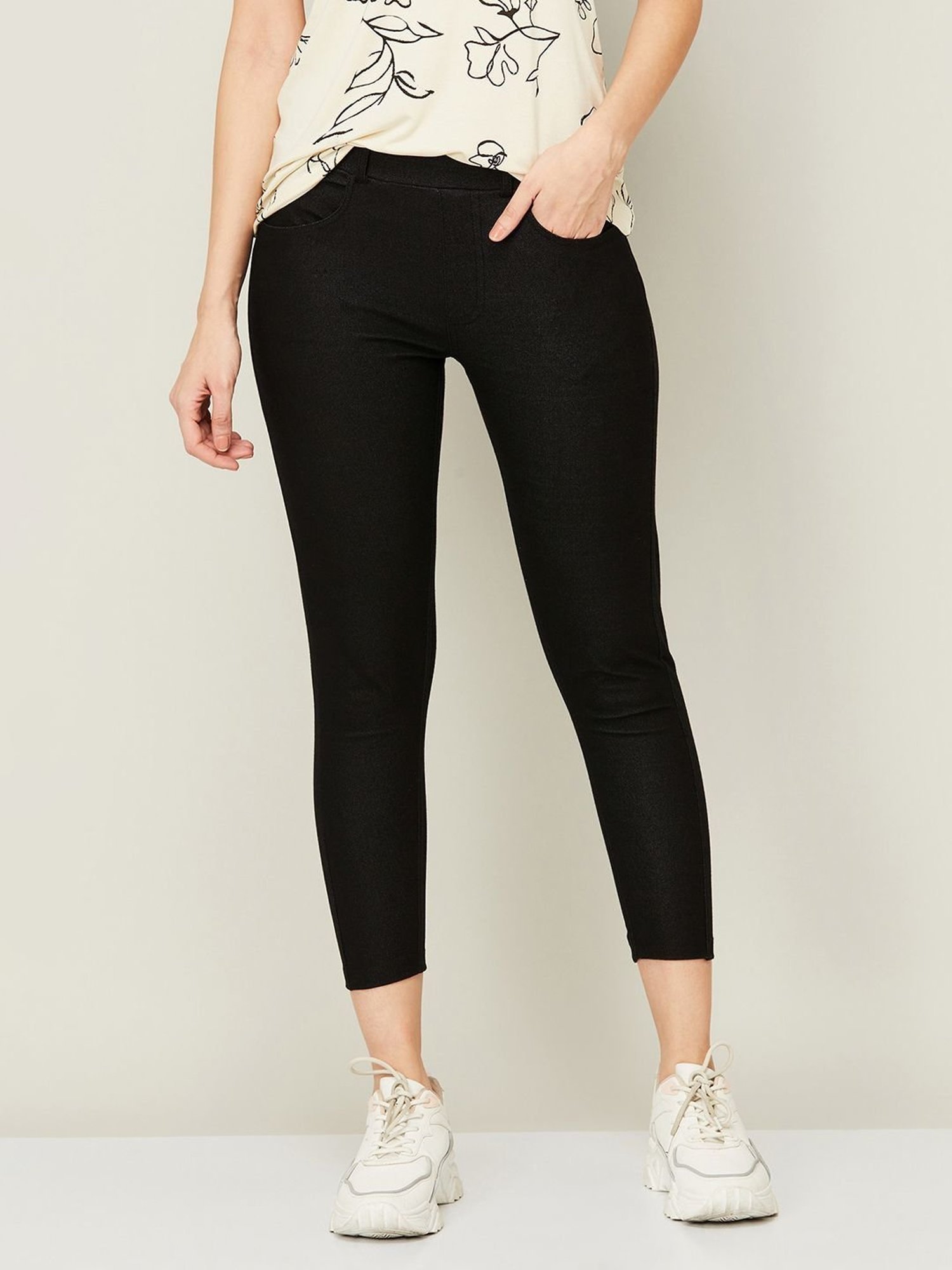 Colour Me by Melange Black Cotton Jeggings