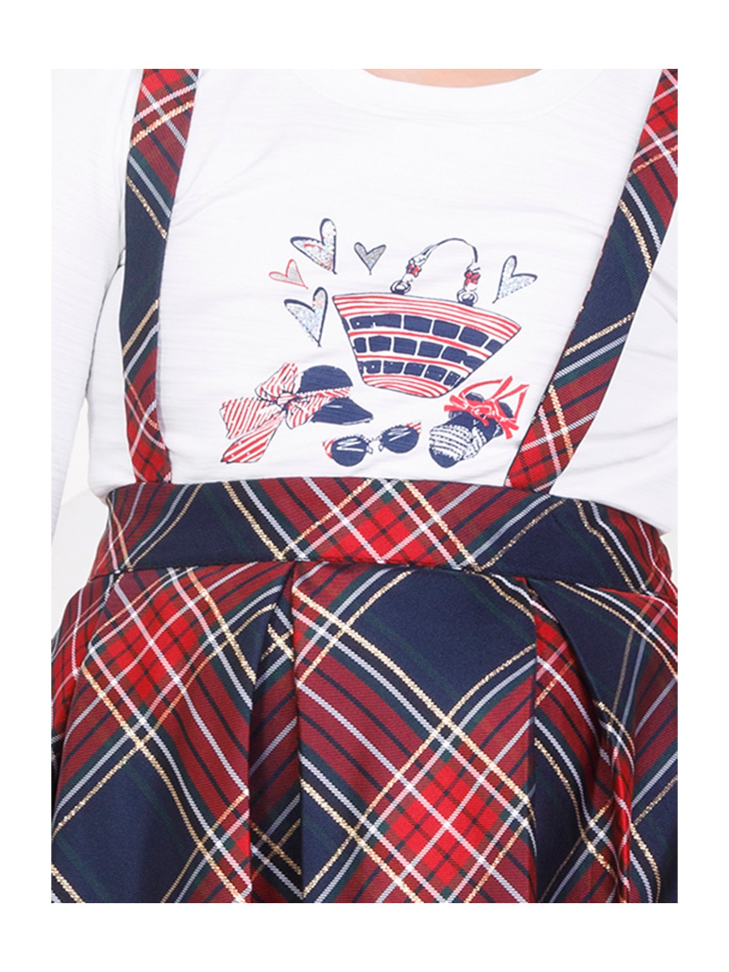 Peppermint Kids Multicolor Checks T-Shirt with Dungaree