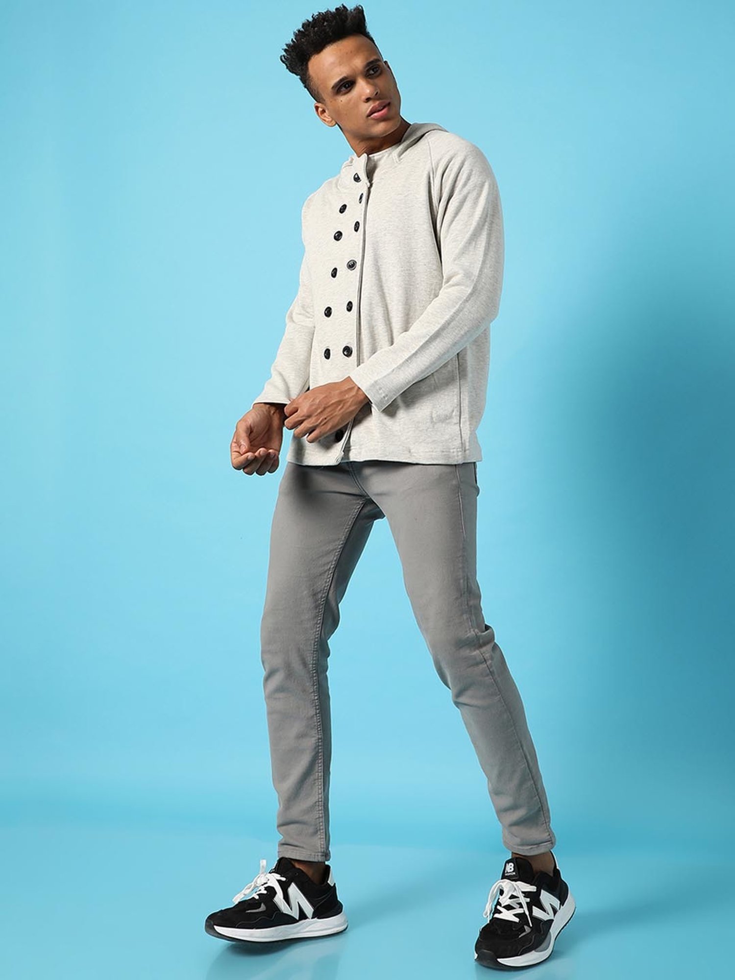 Campus Sutra Grey Cotton Regular Fit Hooded Jacket