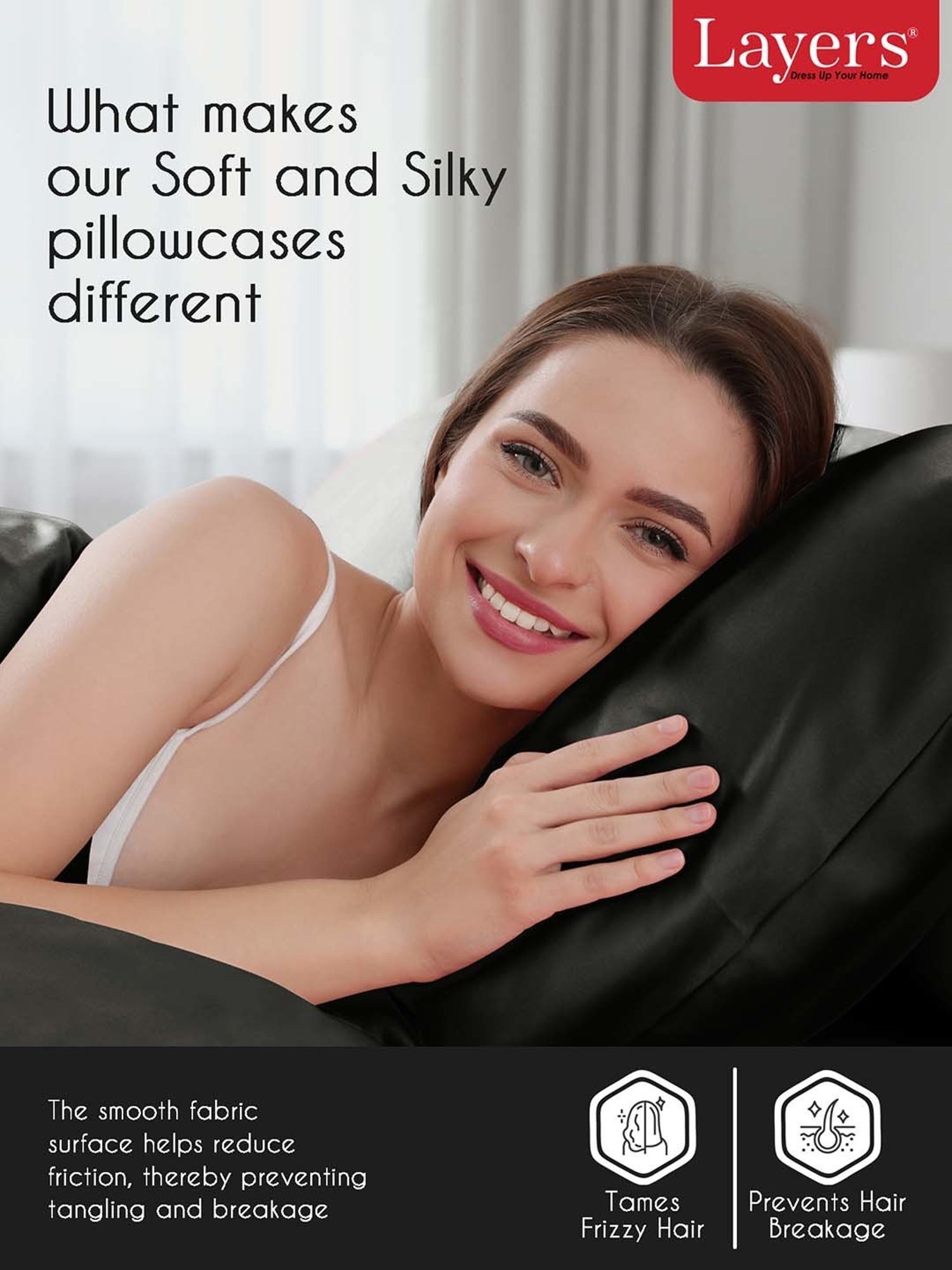 Layers Mystic Black 85 GSM Micro Satin Silk Pillow Covers - Set of 2