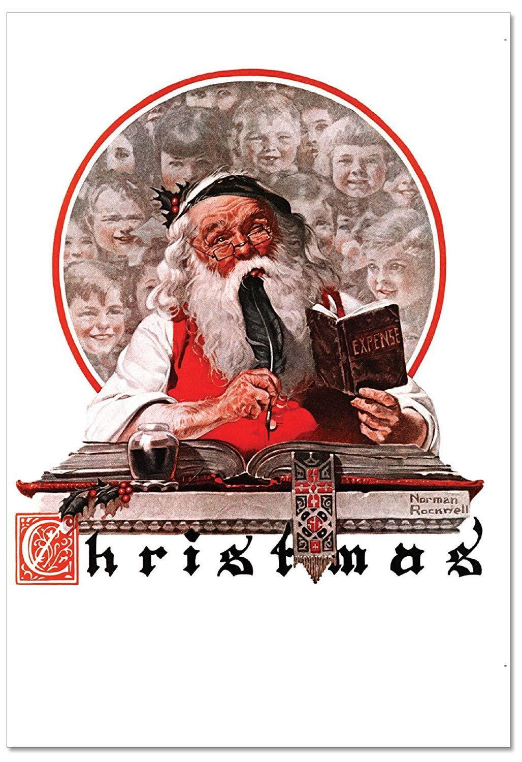 B6036AXSG Box Set of 12 Rockwell Holidays Christmas Greeting Card Vintage Artwork By The Well-Known American Artist Norman Rockwell; with Envelopes