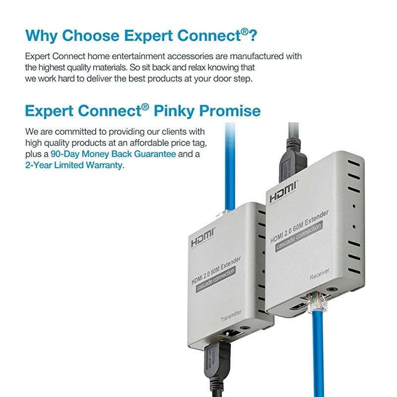 4K60HZ HDMI 20 Extender Over Cat5e Cat6 Cat7 Ethernet Cable Up to 200ft amp 4K30Hz 1080p Up to 400ft | HDR YUV 444 HDCP 22 | LoopOut IR Control Cascading
