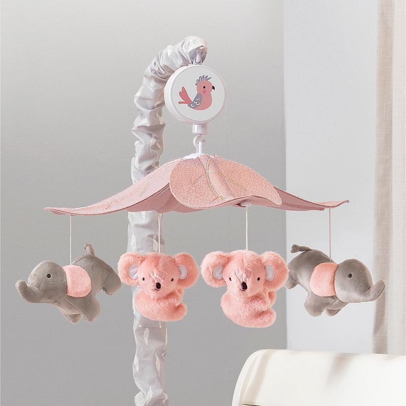 Lambs & Ivy Calypso Pink/Gray Koala & Elephant Musical Baby Crib Mobile