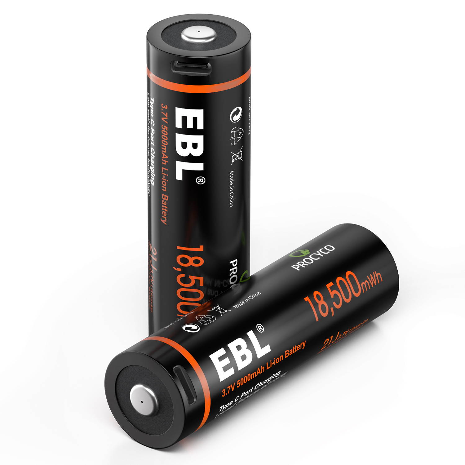 EBL 5000mAh Rechargeable Batteries, 3.7v Lithium-ion Battery with Type-C USB Charging Cable for Flashlight, LED Head Lamp