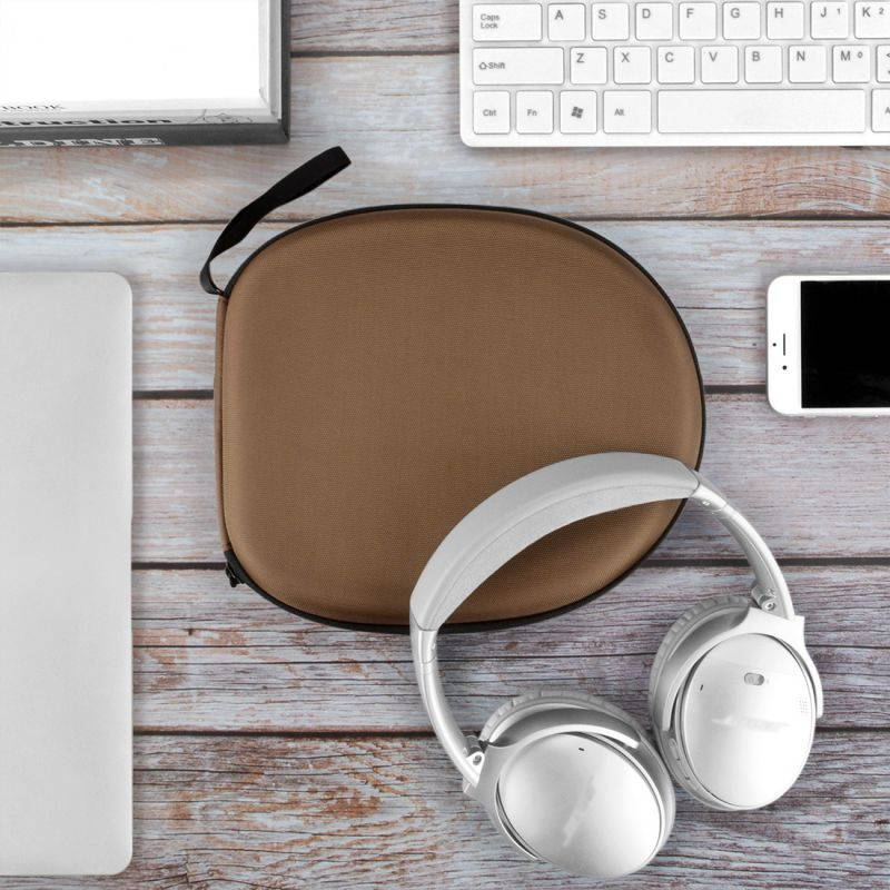 Geekria UltraShell Headphones Full Size Hard Carrying Case, Brown Fabric.