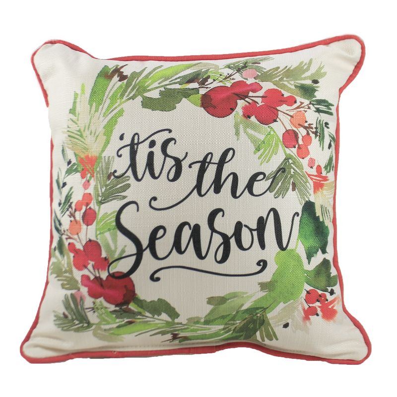 Christmas 16.0" Tis The Season Pillow Berries Wreath Home Decor  -  Decorative Pillow