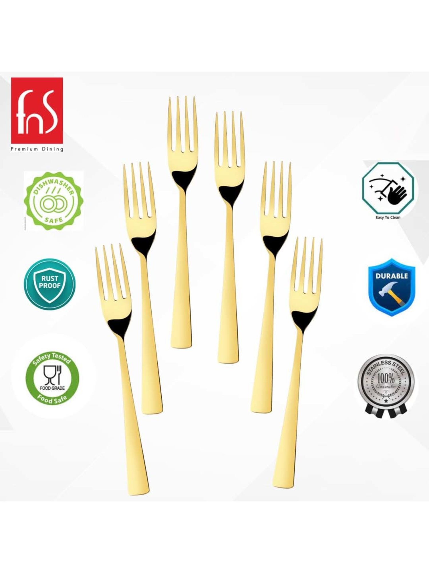 FnS Gold Stainless Steel Dinner Fork - Set of 6