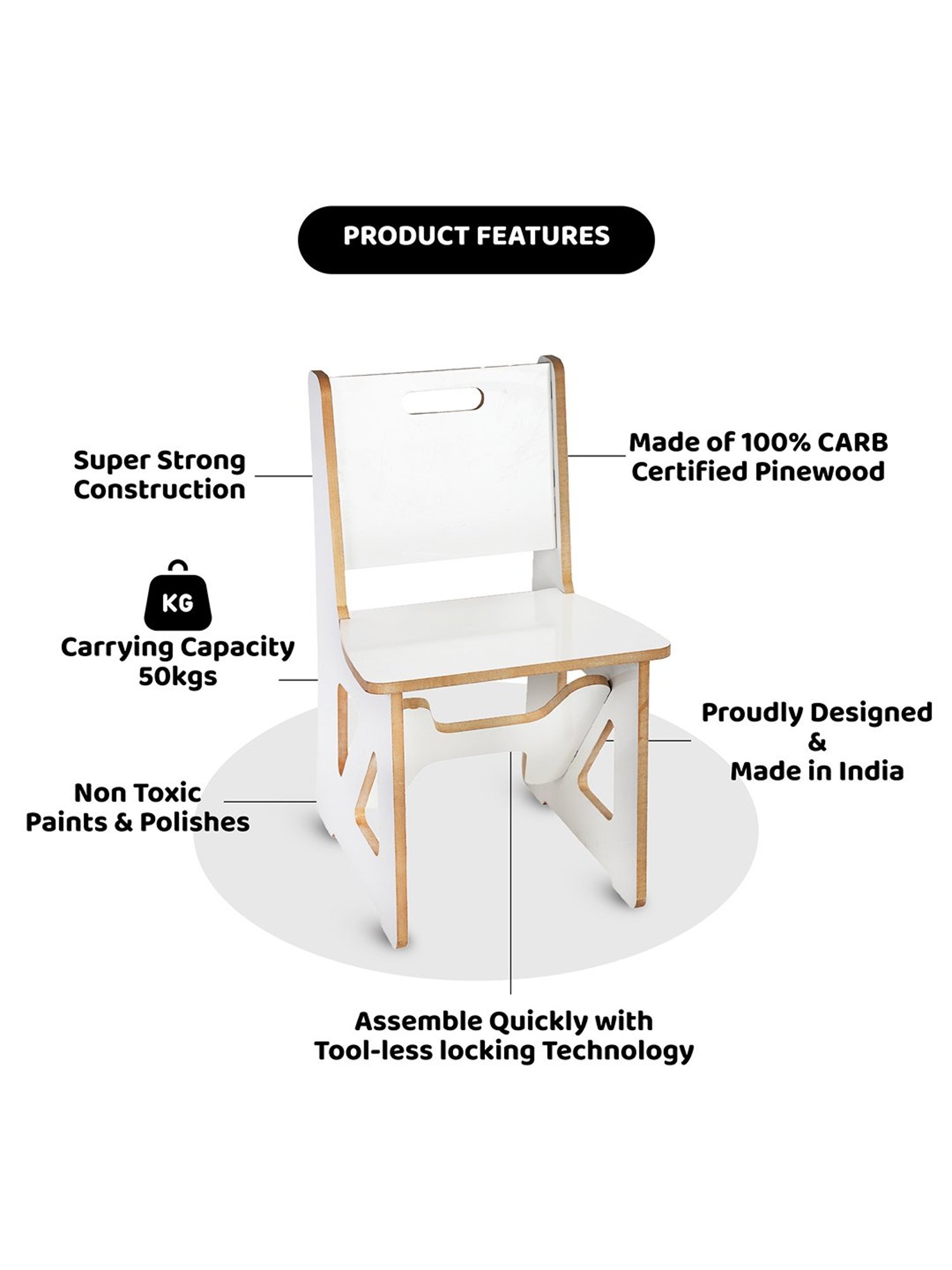 Kiddery Natural Wooden Montessori Inspired Chair (Age 1-8 Years)