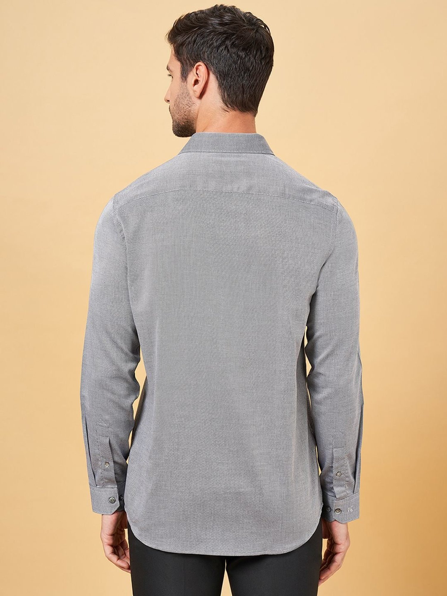 Peregrine by Pantaloons Light Grey Cotton Slim Fit Texture Shirt