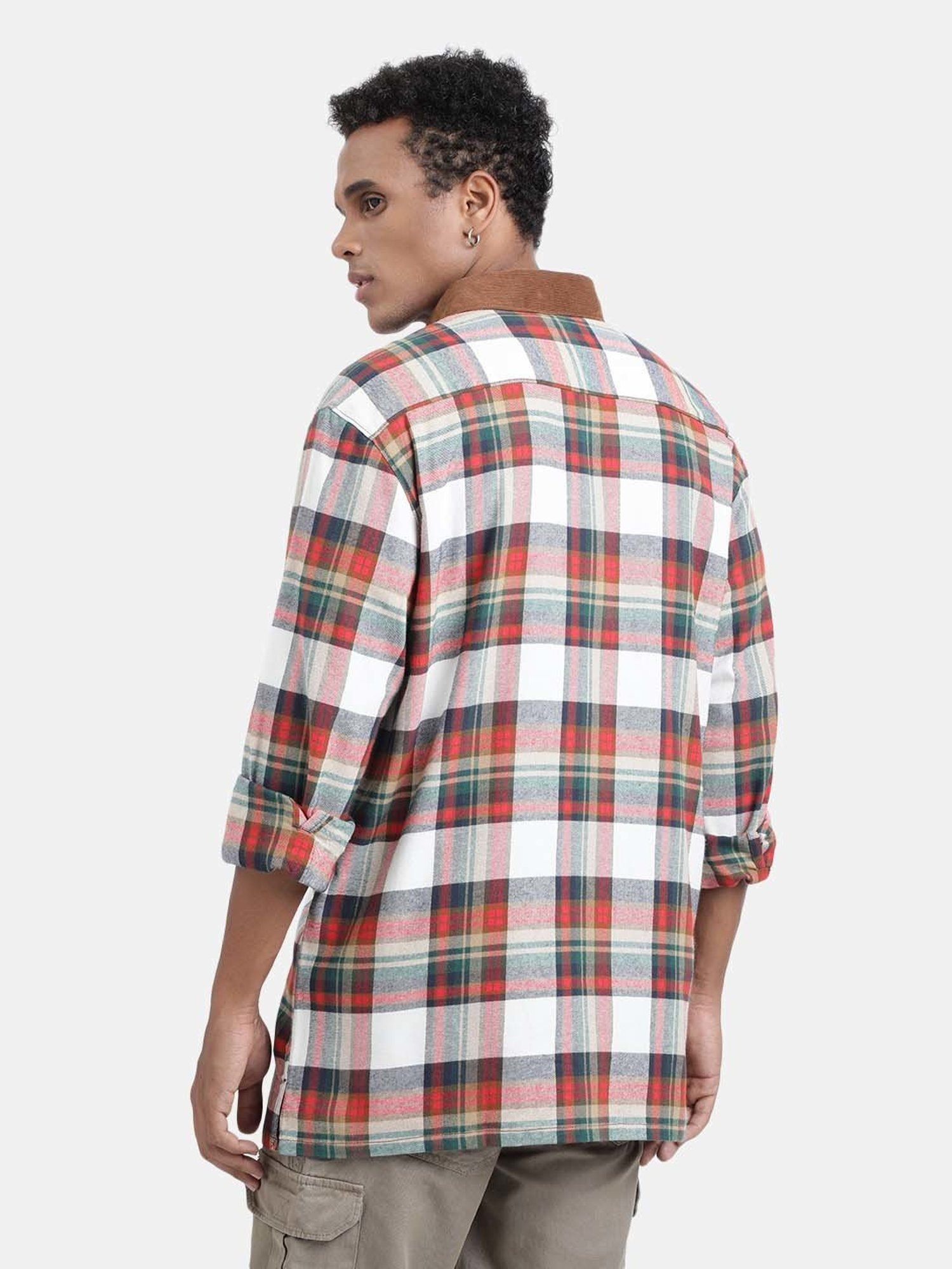 Bene Kleed Brown & White Relaxed Fit Check Cotton Shirt