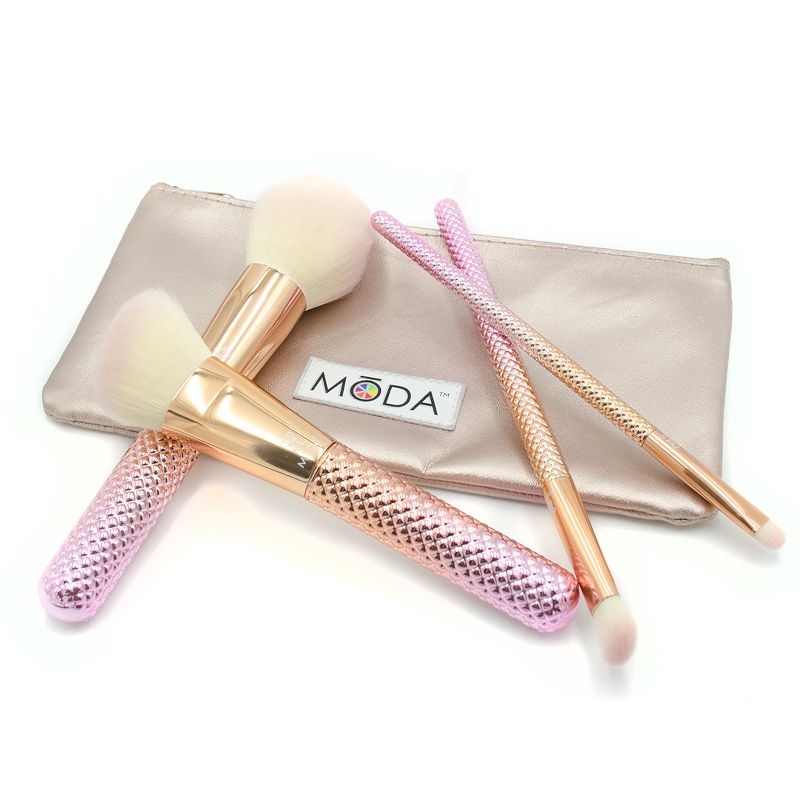 MODA Brush Ros`e 5pc Complete Makeup Brush Set with Zip Case, Includes - Round Powder, Angle Kabuki, Angle Shader, and Smudger Brushes