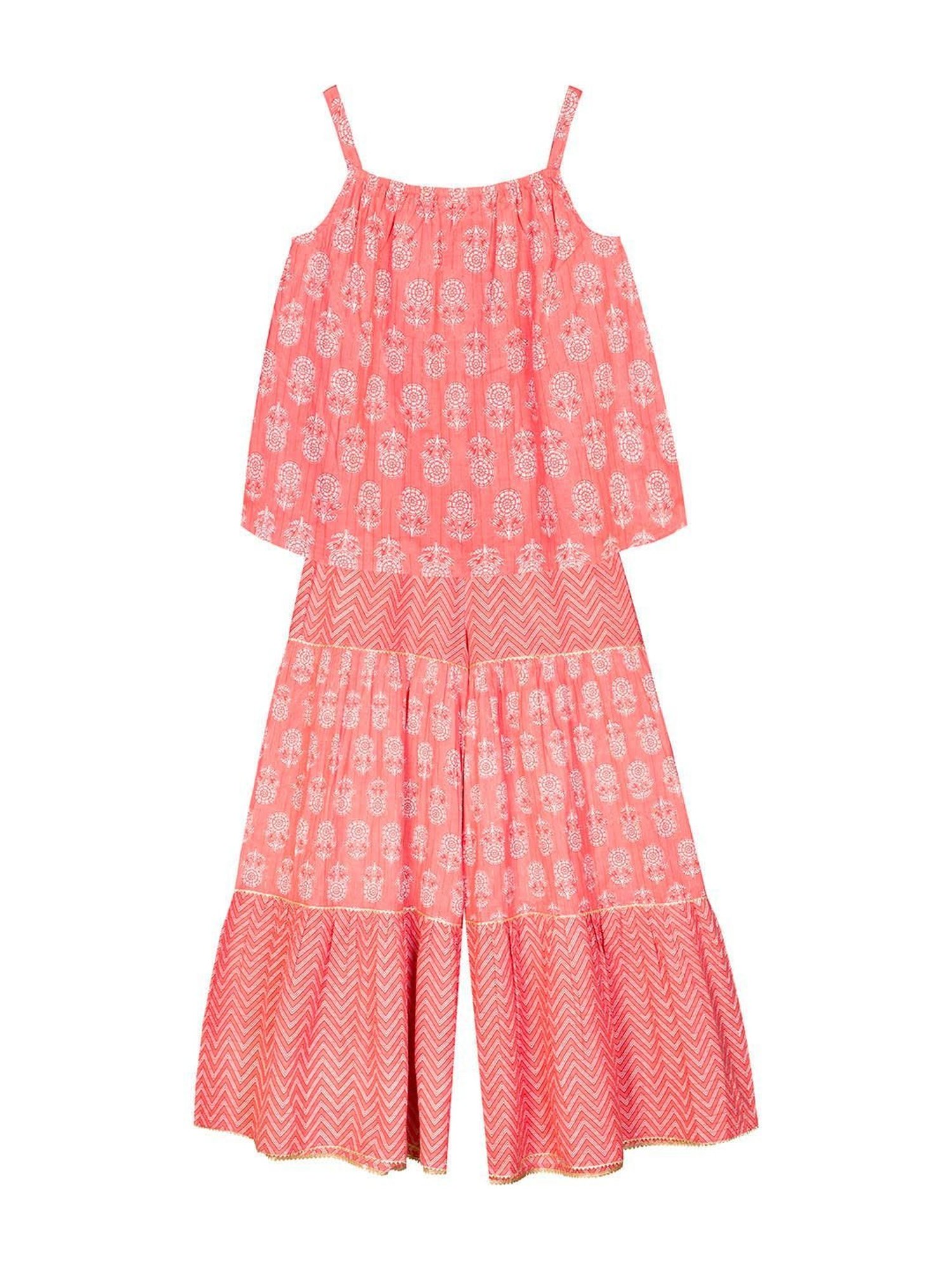 Budding Bees Kids Peach Floral Print Top with Sharara