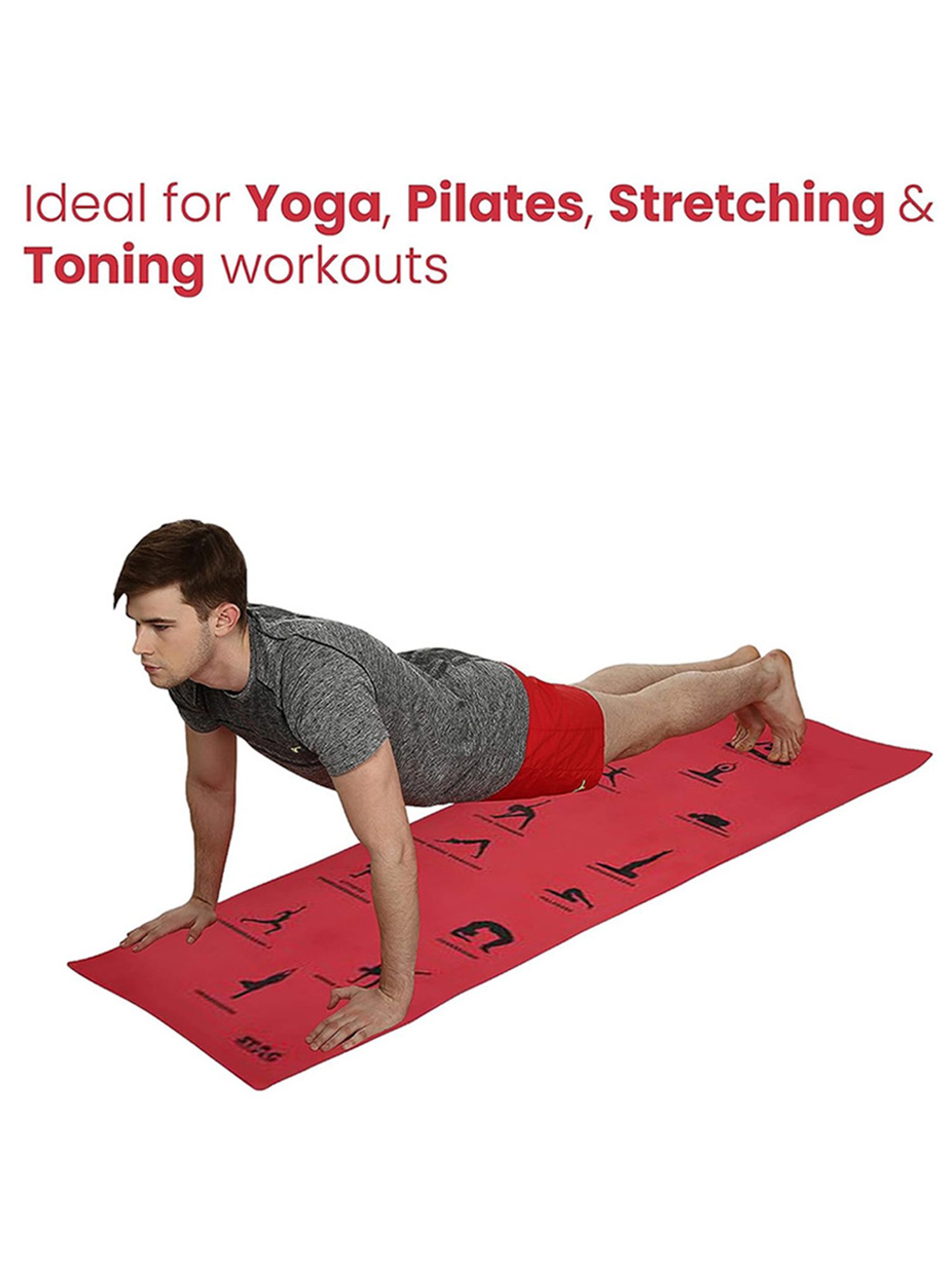 Stag Global Anti-Slip Yoga Mat (Red) Size - 6X2 Ft
