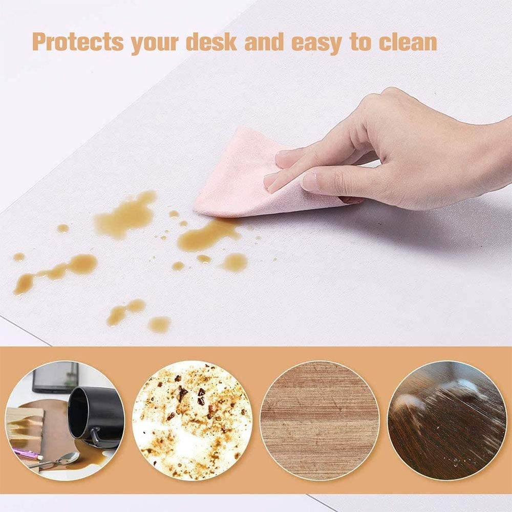 Clear Desk Pad 31.5x15.8 Inches Desk Protector Office Underside Textured Thickening PVC Desk Cover Table Cover Mat with Round Edges , with PU Black Pad