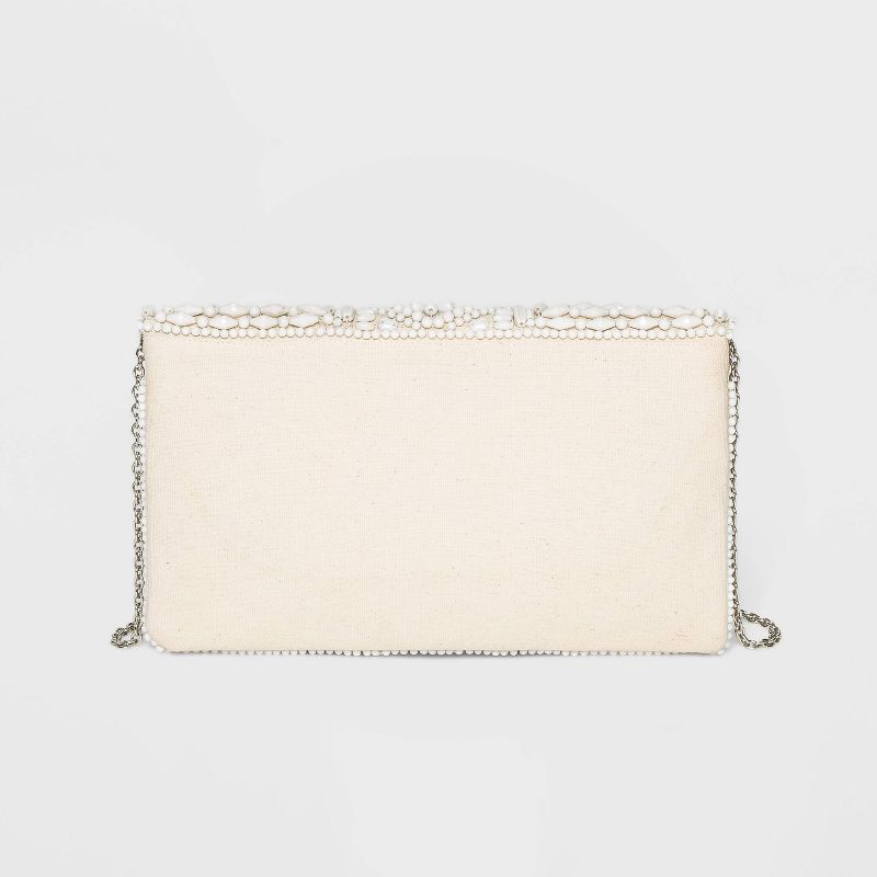 Estee & Lilly Floral Print Snap Closure Beaded Envelope Clutch - Off White