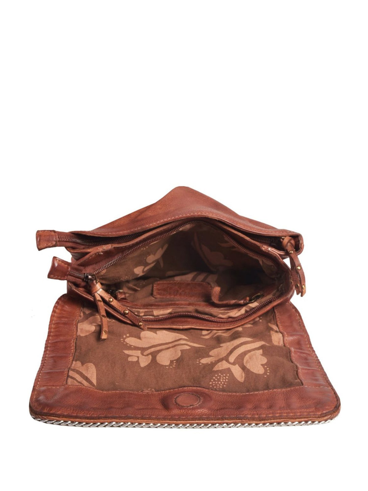 KOMPANERO Helena Tan Leather Textured Sling Handbag