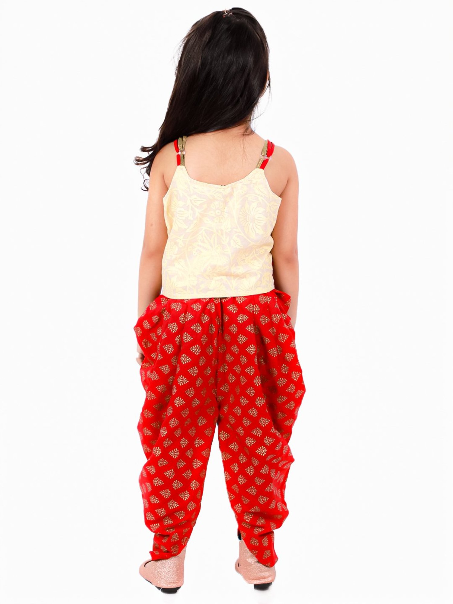 TWISHA Kids Off White & Red Embroidered Top with Dhoti