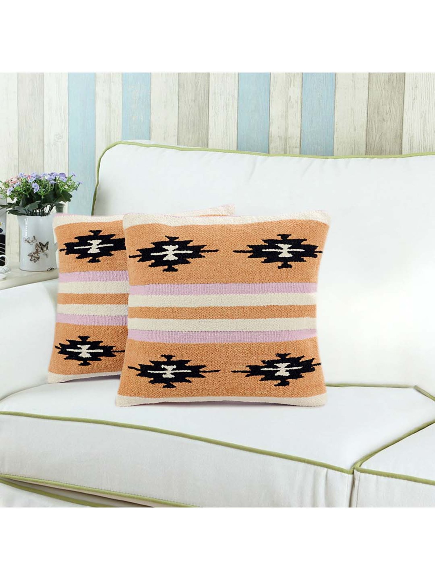 Saral Home Orange Cotton Cushion Covers - Set of 2