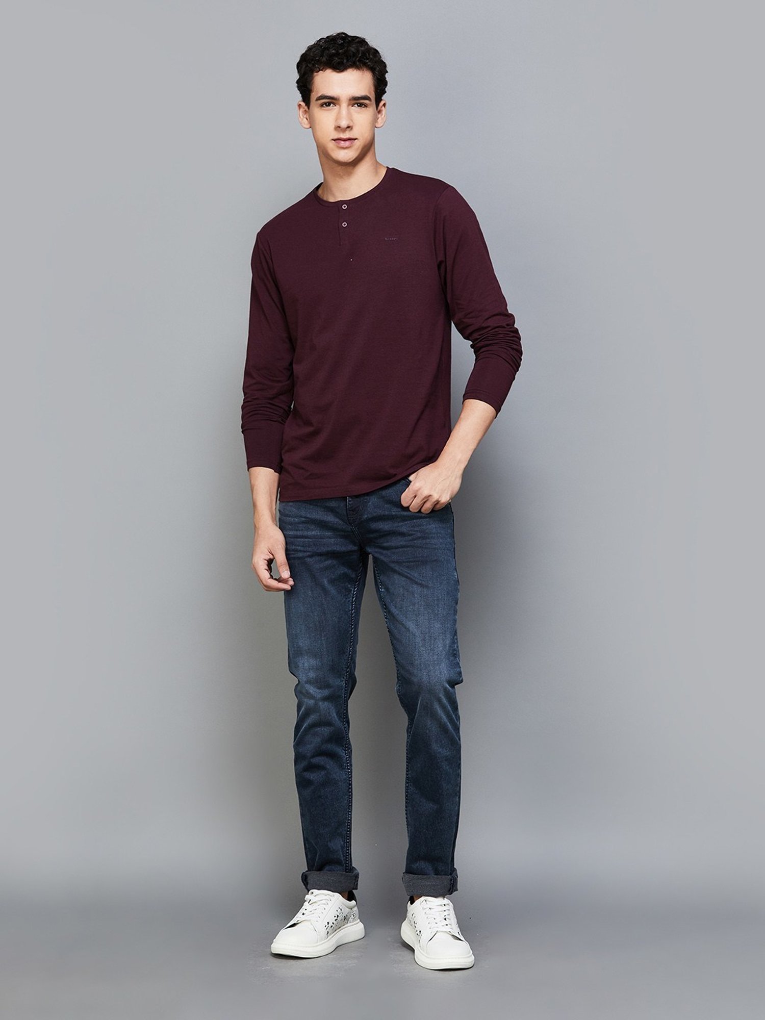 BOSSINI Brown Regular Fit Henley T-Shirts