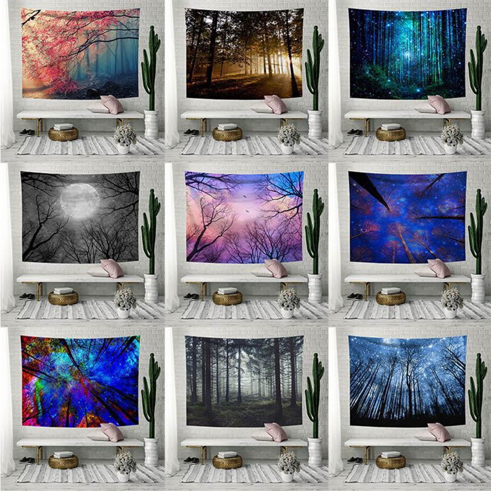 1Pc 203x150cm Household Wall Hanging Blanket Creative Forest Trees Tapestry Fashion Beach Towel Bath Shower Curtain for Yoga Room Bedroom Bathroom (Purple)