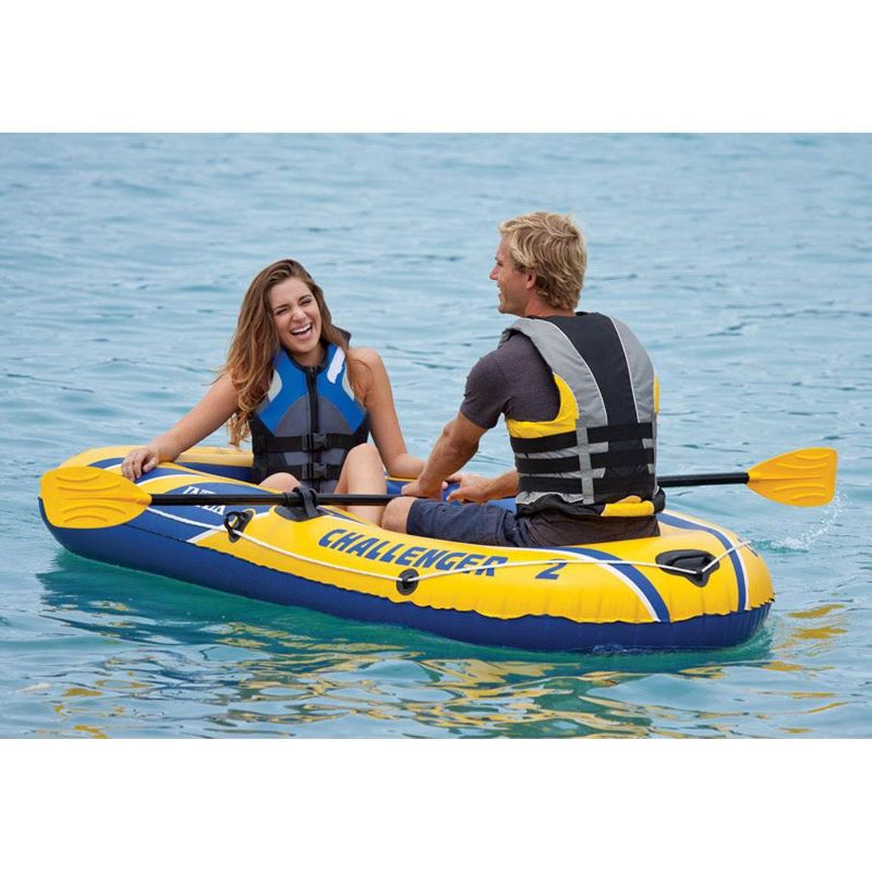 Intex Excursion 5 Person Inflatable Raft, 2 Oars and 2 Red Life Jackets, L/XL