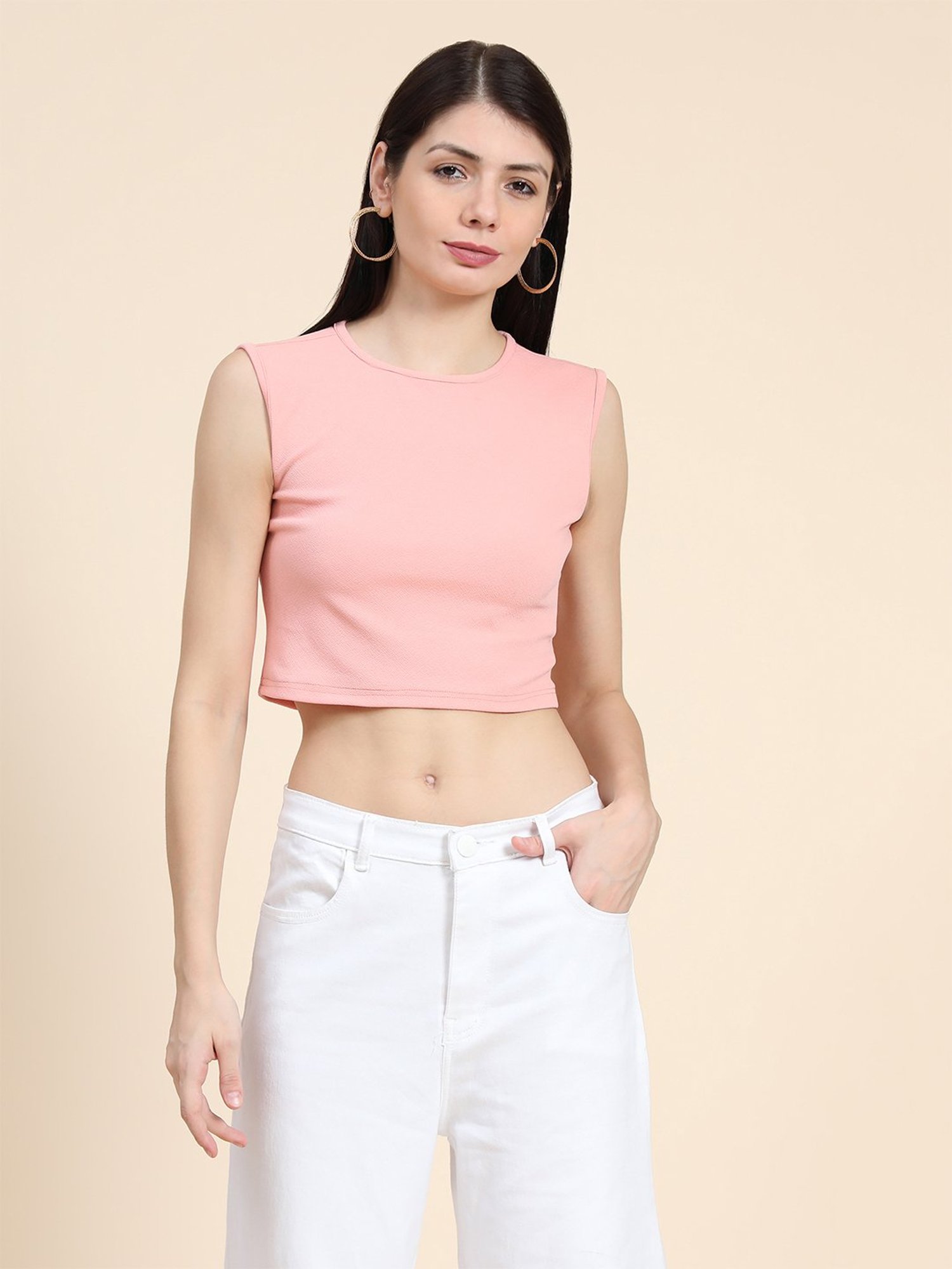 KERI PERRY Peach Regular Fit Crop Top