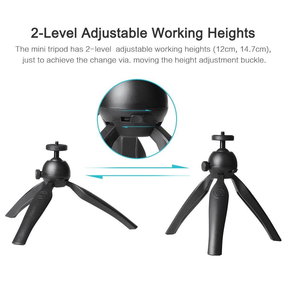 Mini Tabletop Tripod 2-Level Adjustable Working Heights 1/4