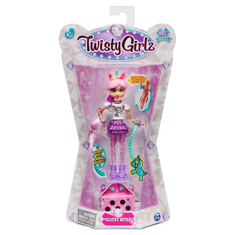 Twisty Girlz Glitzy Bitsy Transforming Doll to Collectible Bracelet with Mystery Twisty Petz