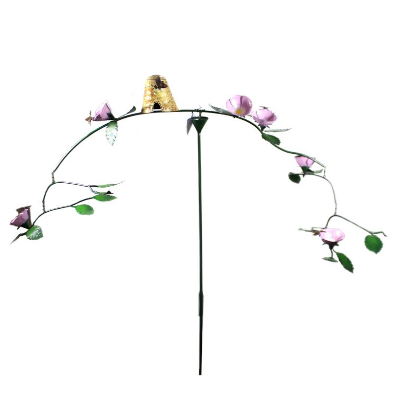 Home & Garden 44.5" Bee Skep & Flowers Kinetic Sculpture Gold Crest Distributing  -  Decorative Garden Stakes