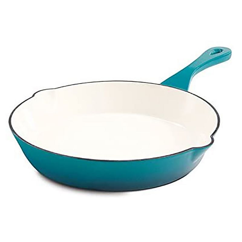 Crock Pot 111982.01 Artisan 10 inch Round Enameled Non Stick Cast Iron Skillet with Handle and Pour Spouts in Teal Ombre