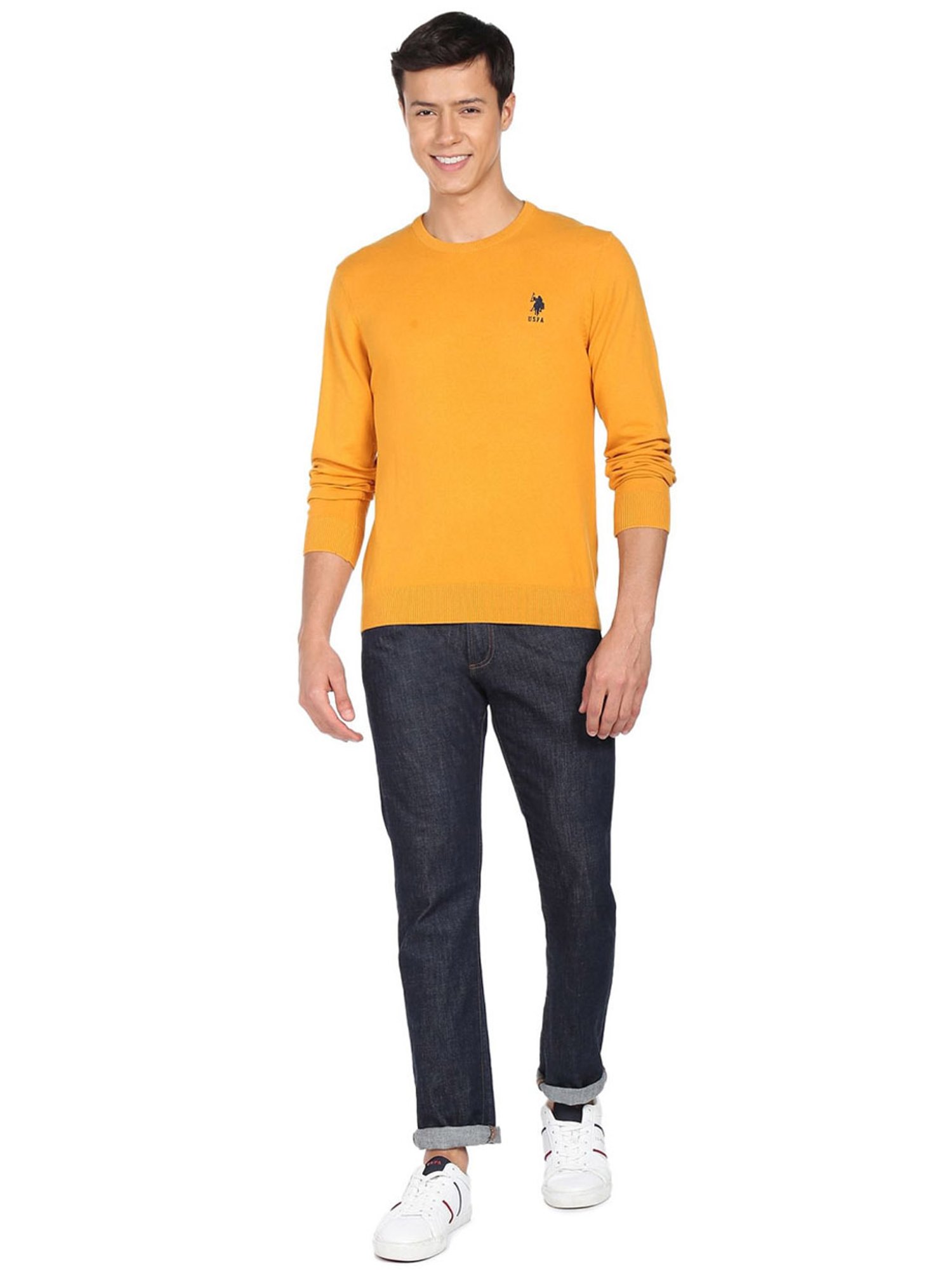 U.S. Polo Assn. Yellow Cotton Regular Fit Sweaters