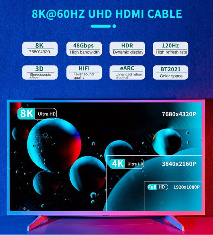 Ultra High Speed 8K 60Hz HDMI Cable 3.3FT/1M, Hannord 48Gbps HDMI Braided Cable-4K@120Hz 7680P,DTS:X,HDCP 2.2 & 2.3, HDR 10,eARC,Dynamic HDR,Compatible for Laptop, Monitor, Roku/Fire TV