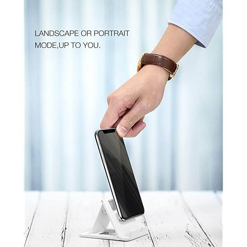 2 Pack Phone/Tablet Stand, Foldable Desktop Holder for 4-11" Devices, Fit iPhone 12 Pro Max/12 Mini, 11 Pro Max, iPad Pro 11/10.2 (8th Gen) /Air 3/Air 4 10.9/Mini 5, Galaxy S20, White + Black