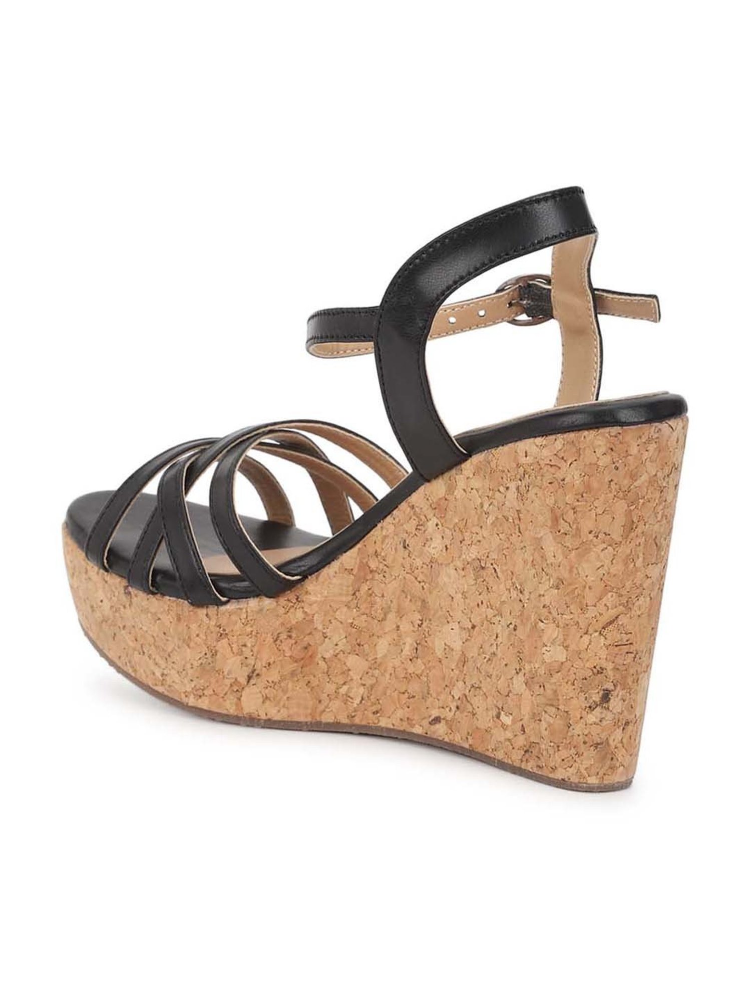 Truffle Collection Women's Black Ankle Strap Wedges