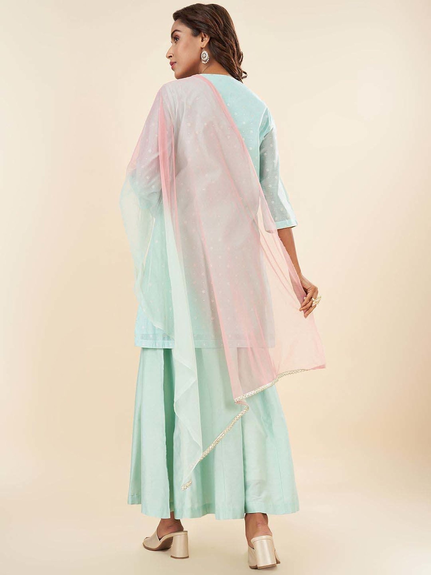 Rangmanch by Pantaloons Blue Embroidered Kurti Palazzo Set With Dupatta