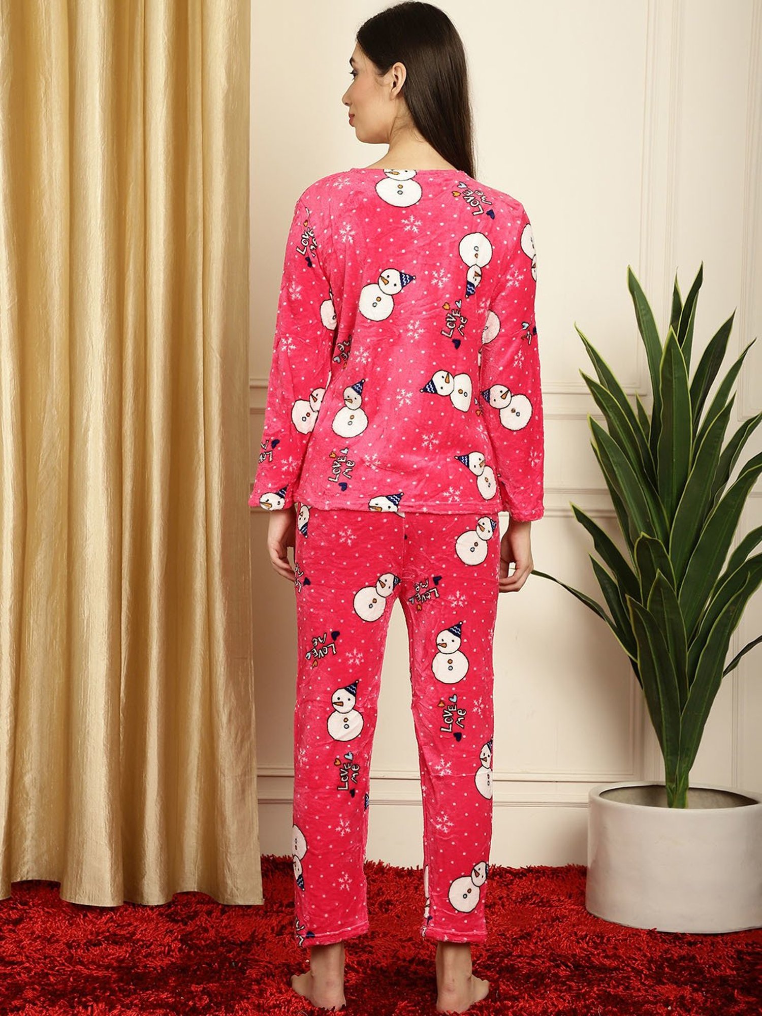 TAG 7 Pink Printed Woolen Top With Pyjamas