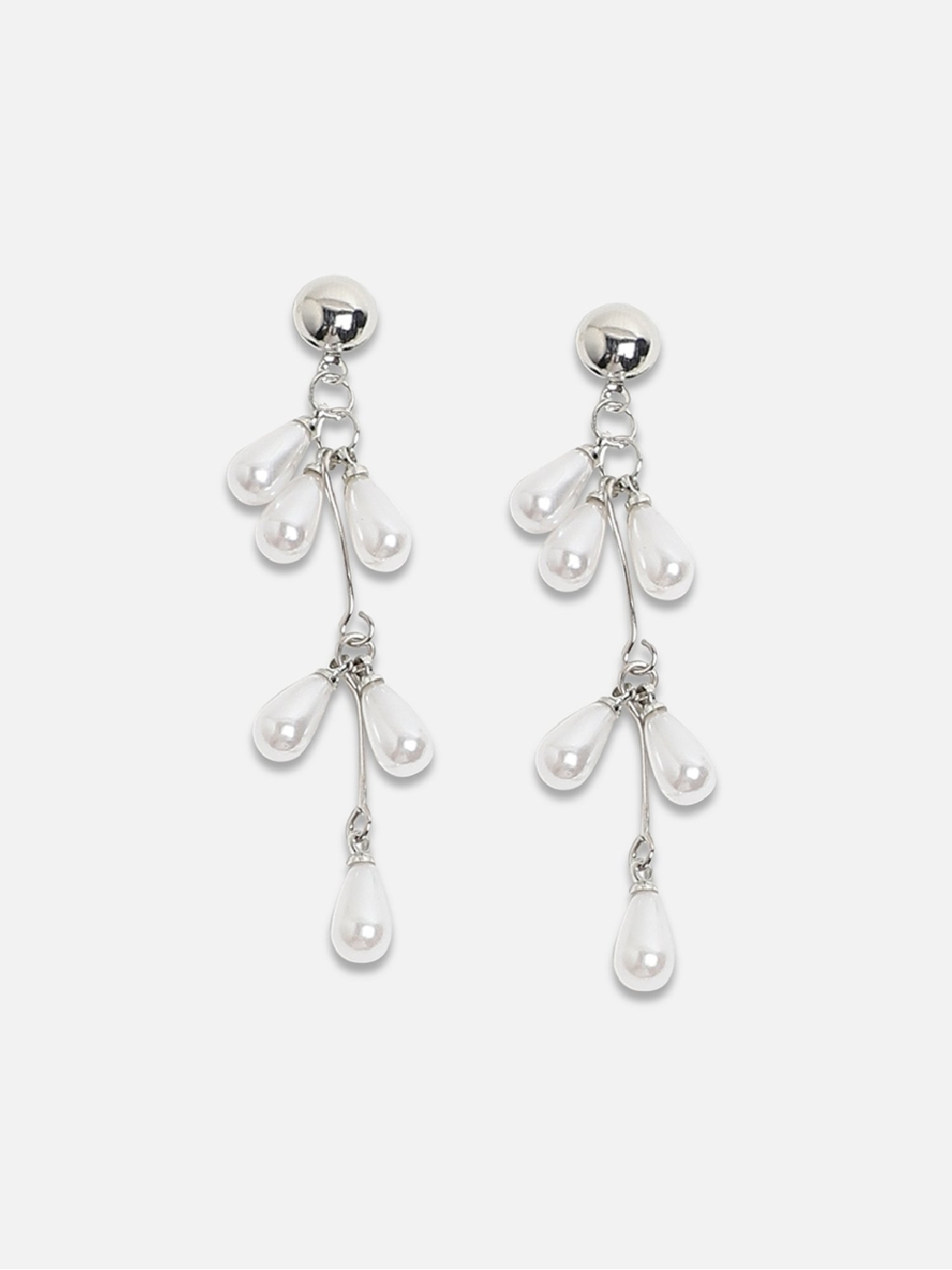 Sohi Women's Pearl Cluster Drop Earrings  Pearl White & Chalice Silver