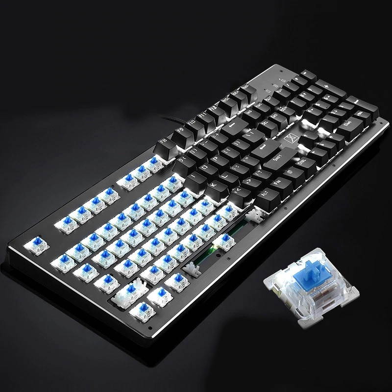 Mechanical Keyboard, 104 Keys LED Backlit Wired Keyboard,USB 12 Multimedia Keys for Windows PC Office and Gaming