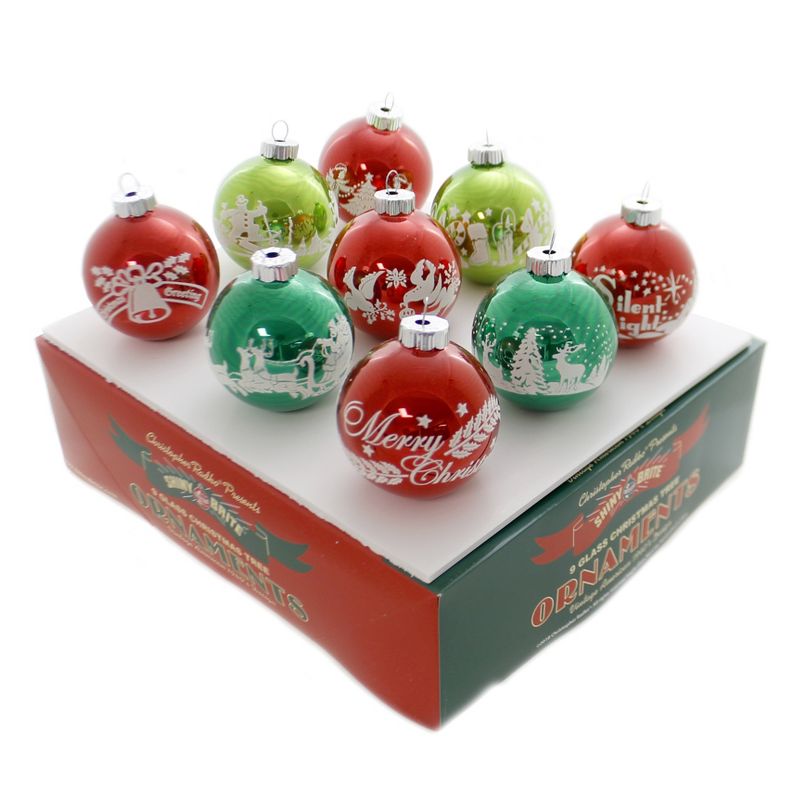 Shiny Brite 2.5" Hs Signature Flocked Greetings  -  Ornament Sets
