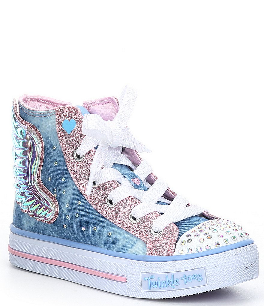 Skechers Girls' Shuffles-Fooling Flutters Glitter Detail Light Up Sneakers (Toddler)