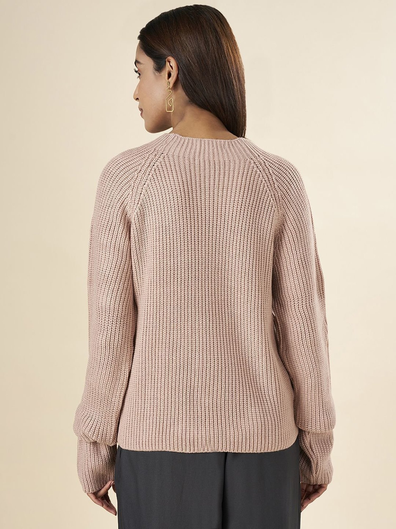 Akkriti by Pantaloons Pink Regular Fit Sweater